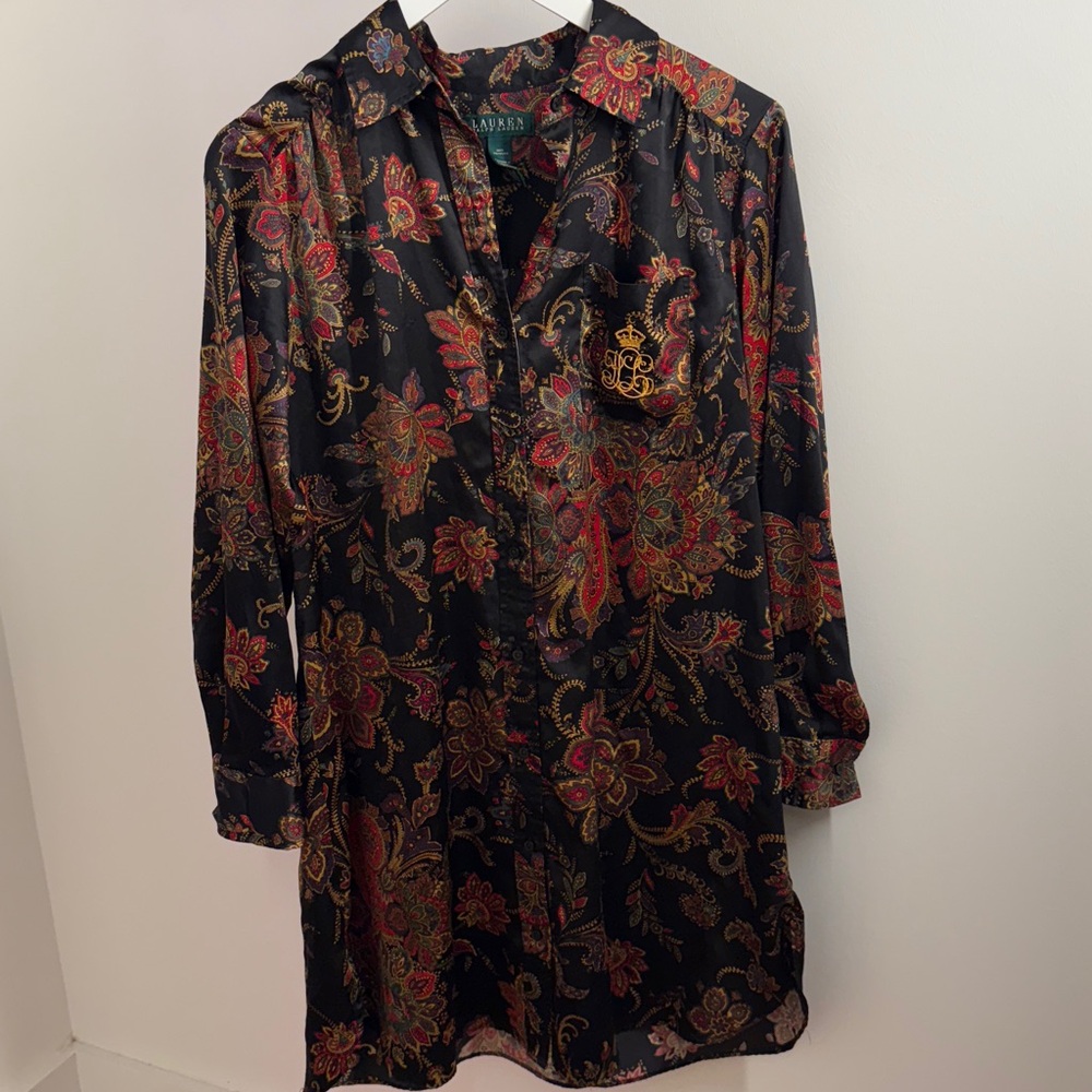 Lauren by Ralph Lauren Black and Red Paisley Shirt/Tunic Dress